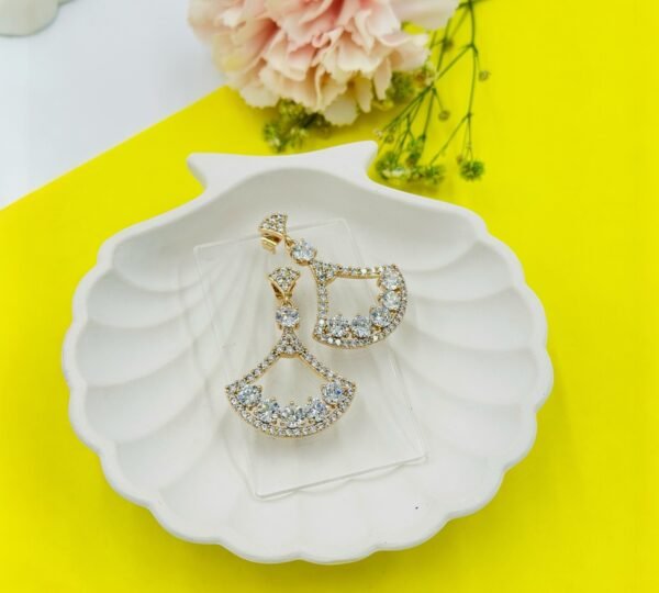 Crystal Radiance Fan Earrings – Pavé-Crystal Semi-Circle Statement Drops 18K Golden-Tone
