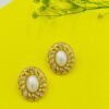 Golden Swirl Pearl Studs – Sculpted Gold Frame with Crystal & Pearl Accent