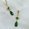 Emerald Green Teardrop Earrings with Heart & Geometric Frame – 14K Gold-Plated Dangles