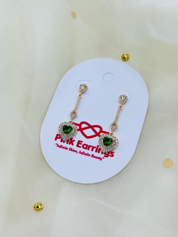 Green Heart Crystal Drop Earrings – 14K Gold Plated Premium Statement