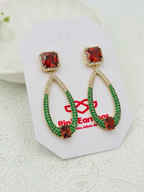 Ultra Elegant Emerald & Ruby Crystal Drop Earrings – Statement Party Jewelry