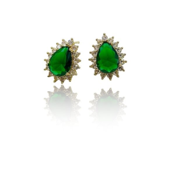 Emerald Elegance Green Teardrop Stud Earrings with Crystals – Sparkl Statement Style