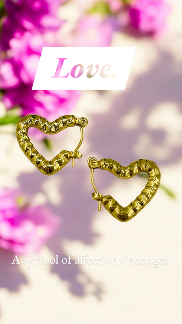 Textured Gold Heart Hoop Earrings – Stainless Steel