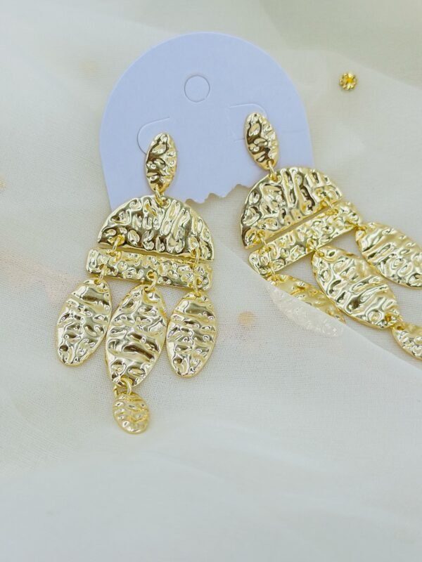 Hammered Gold Chandelier Earrings –  Textured Stainless Steel Statement Jewelry