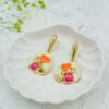Hand-Painted Floral Drop Earrings – Multicolor Enamel on Gold-Plated Base