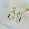 Multicolor Gem Heart & Bird Oval Drop Earrings – Playful Stainless Steel Elegance