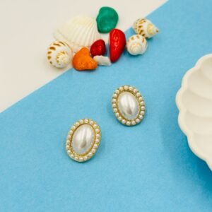 Heirloom Oval Pearl Studs – Classic Gold Frame with Petite Pearl Border