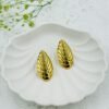 Textured Leaf-Pattern Gold Stud Earrings – Stainless Steel, Anti-Tarnish