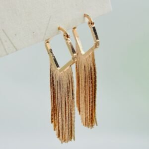Rose Gold Luxe Square Tassel Earrings – Long Chain Dangler