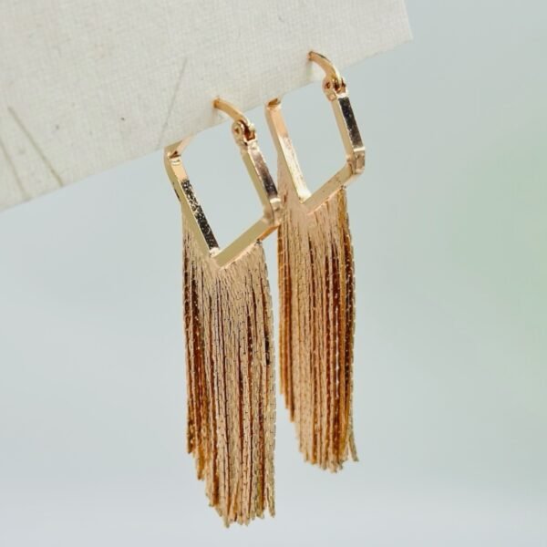 Rose Gold Luxe Square Tassel Earrings – Long Chain Dangler