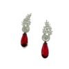 Red Teardrop Crystal Drop Earrings with Silver Leaf Design – Statement Wedding & Partywear