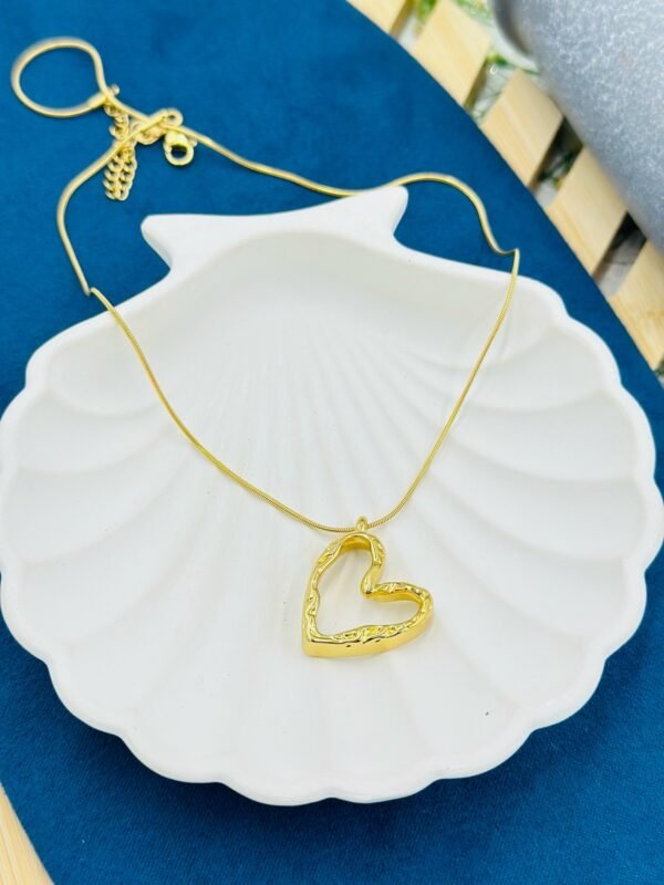 Gold Textured Heart Pendant Necklace – Stainless Steel