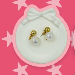Lustrous Illusion Pearl Double-Sided Studs – Gold & Iridescent Duo Design