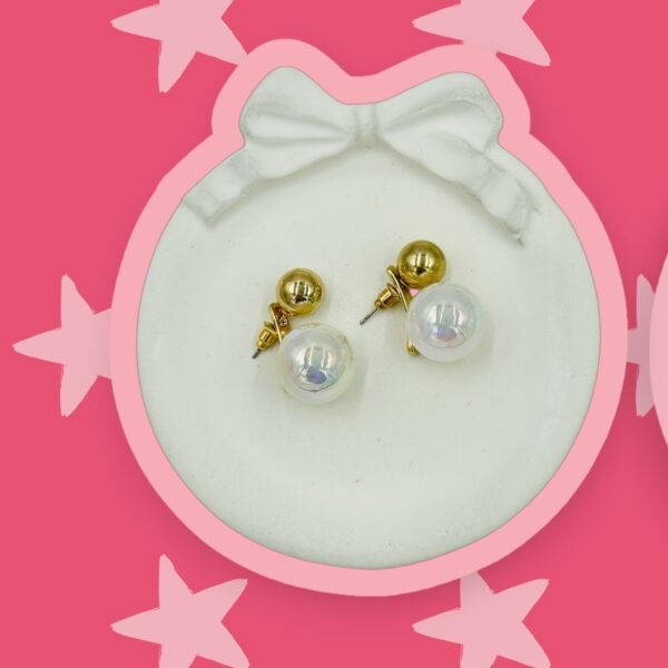 Lustrous Illusion Pearl Double-Sided Studs – Gold & Iridescent Duo Design