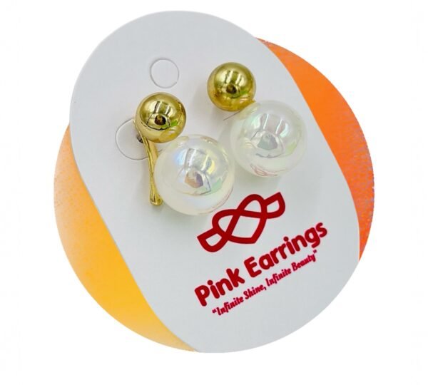 Lustrous Illusion Pearl Double-Sided Studs – Gold & Iridescent Duo Design