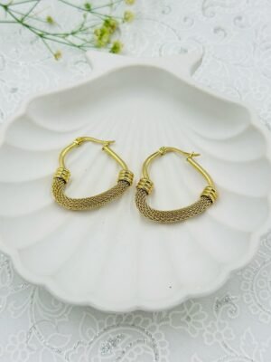 Textured Mesh Gold Hoop Earrings – Stainless Steel, Anti-Tarnish