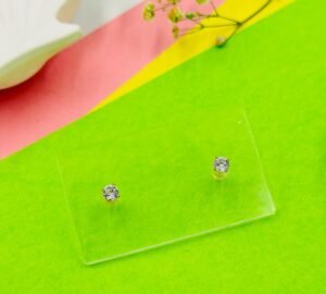 Elegant Tiny White Diamond Crystal Studs | 5mm Round Gold Earrings for Daily Use