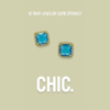 Ocean Glow Square Stud Earrings – Blue Stone with Crystal Halo - 18K Gold-Tone Polish (Statement)