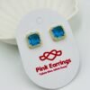 Ocean Glow Square Stud Earrings – Blue Stone with Crystal Halo - 18K Gold-Tone Polish (Statement)