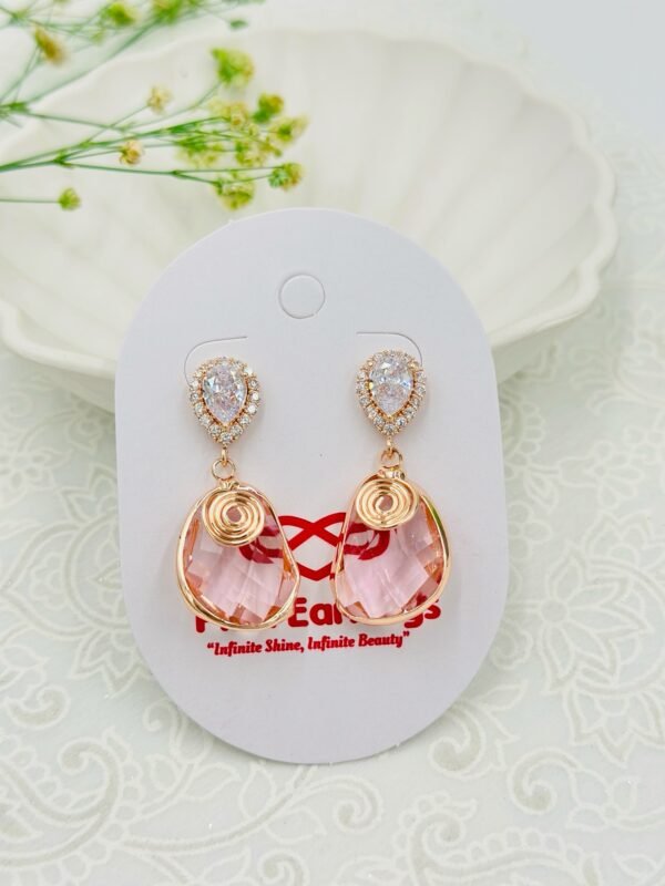 Elegant Crystal Spiral Teardrop Earrings – Stainless Steel Dangles (Pink, Yellow, White, Green, Brown)
