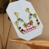 Multicolor Gem Heart & Bird Oval Drop Earrings – Playful Stainless Steel Elegance