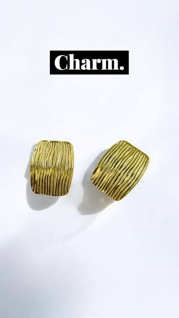 Ripple Textured Rectangle Stud Earrings – Stainless Steel, Anti-Tarnish Gold