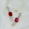 Radiant Red Cushion-Cut Drop Earrings with Sparkling White CZ – 14K Gold Finish