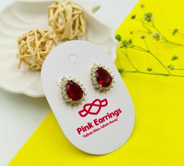 Vintage-Inspired Royal Red Teardrop Earrings – Statement Studs Gold Tone