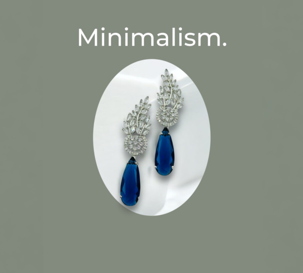 Regal Sapphire Drop Earrings – Silver Crystal Leaf Design with Deep Blue Gemstone (Statement)