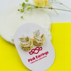 Regal Twist Pearl Hoops – Layered Gold Mini Hoops with Pearl & Rope Detailing