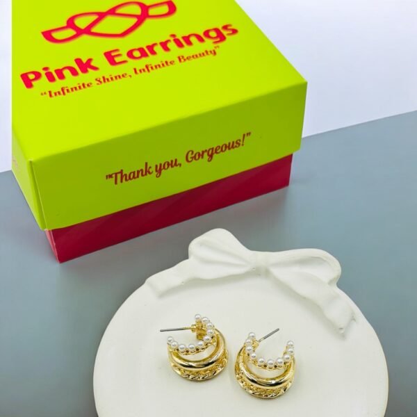 Regal Twist Pearl Hoops – Layered Gold Mini Hoops with Pearl & Rope Detailing