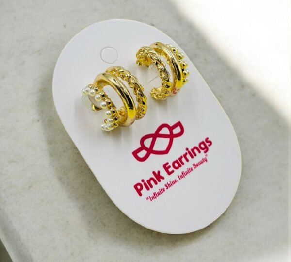 Regal Twist Pearl Hoops – Layered Gold Mini Hoops with Pearl & Rope Detailing