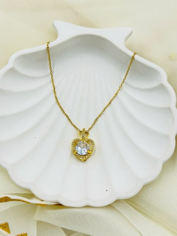 Golden Heart CZ Diamond Pendant Necklace – Stainless Steel