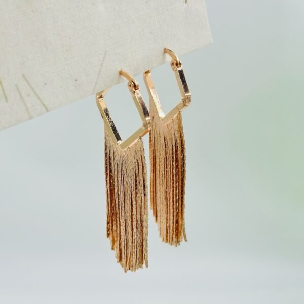 Rose Gold Luxe Square Tassel Earrings – Long Chain Dangler