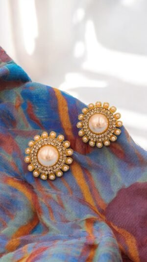 Vintage Golden Pearl Stud Earrings