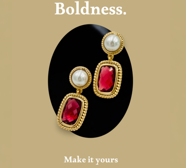 Royal Red Pearl Drop Earrings – Vintage 18K Gold-Tone Polish Frame (Premium Statement)
