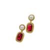 Royal Red Pearl Drop Earrings – Vintage 18K Gold-Tone Polish Frame (Premium Statement)