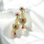 Royal Ruby Designer Long Drop Earrings – Gold Plated & CZ Embellished
