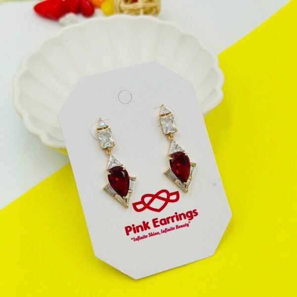 Ruby Radiance Art Deco Earrings – Geometric Drop in 18K Gold-Tone Finish (Premium Statement)