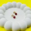 Scarlet Spark Red Stone with Zig-Zag Crystal Accent- Ear Bali - 18k Gold Tone Polish (Statement)