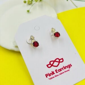 Scarlet Spark Red Stone with Zig-Zag Crystal Accent- Ear Bali - 18k Gold Tone Polish (Statement)