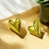 Bold Heart Gold Stud Earrings – Stainless Steel, Anti-Tarnish
