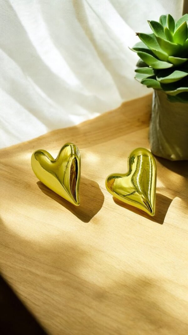 Bold Heart Gold Stud Earrings – Stainless Steel, Anti-Tarnish