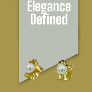 Sculpted Petal Pearl Stud Earrings – Gold Ripple Design with Elegant Pearl Accent
