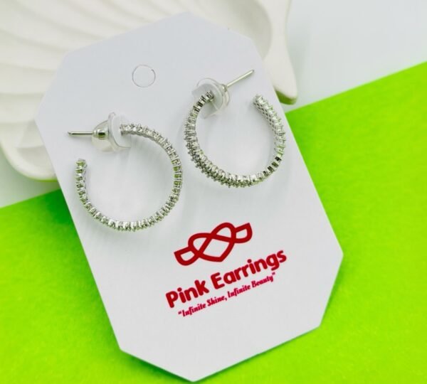 Silver-Plated Crystal Hoop Earrings – Classic Round with Double Row Stones