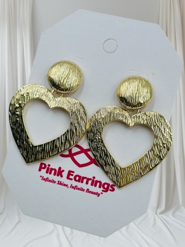Textured Gold Heart Drop Earrings – Statement Design