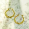 Bamboo Textured Gold Hoop Earrings – Lightweight Stainless Steel