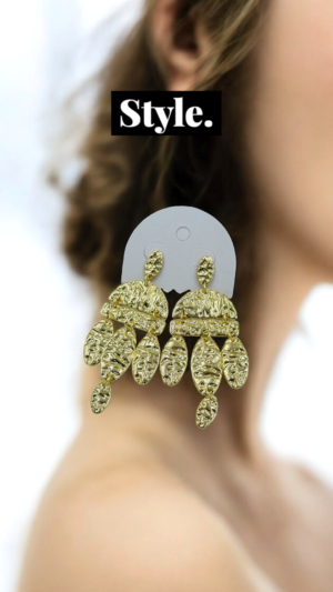 Hammered Gold Chandelier Earrings –  Textured Stainless Steel Statement Jewelry