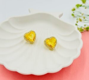 Sun-Kissed Heart Crystal Earrings – 14K Gold-Tone Finish (Premium Statement)