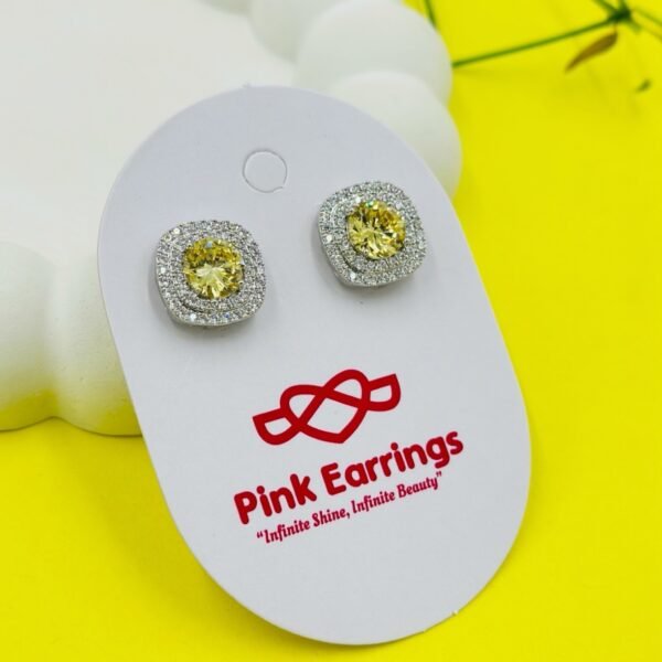 Sunbeam Sparkle Stud Earrings – Yellow Cushion Crystal with Double Halo